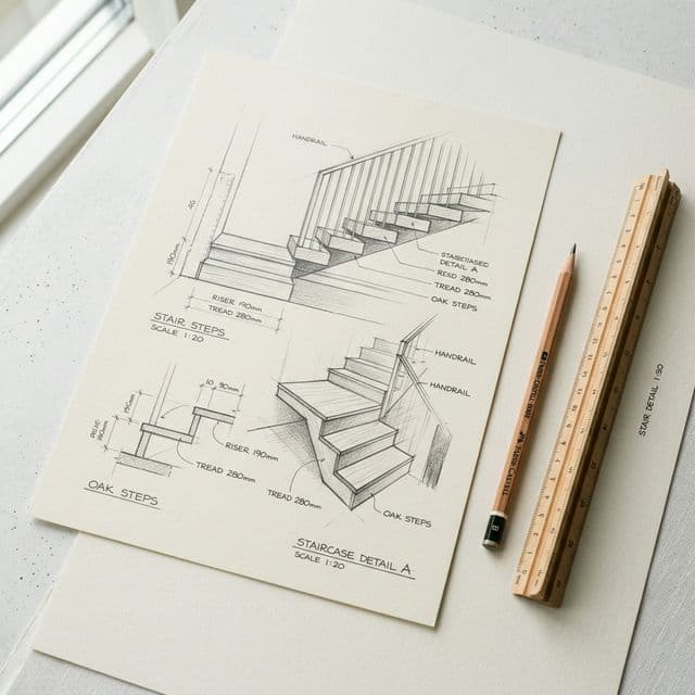 Architectural sketches and drafting tools